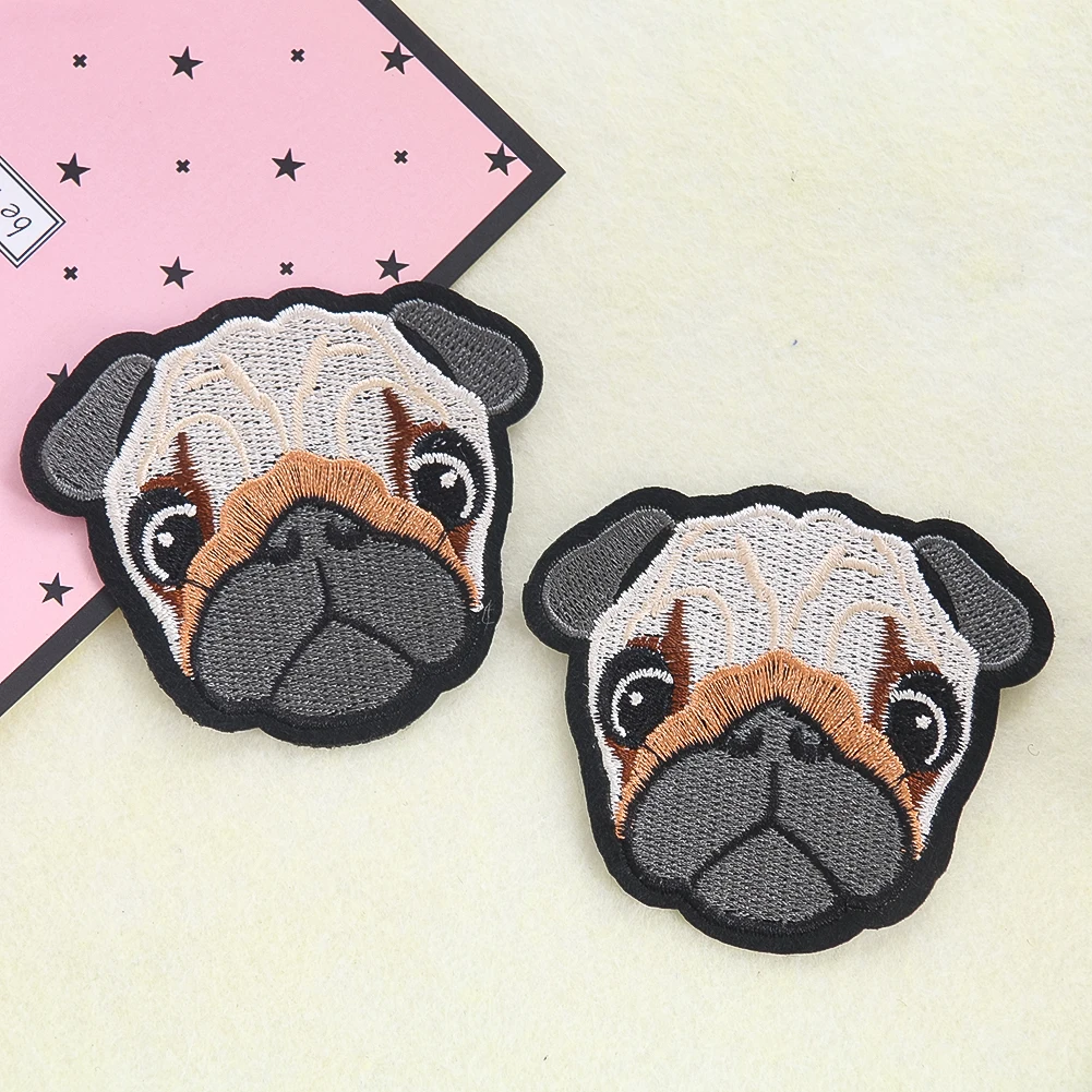 4 pçs remendos de animais para roupas delicado bulldog padrão bordado diy vestuário suprimentos de costura tecido adesivos mochila emblemas