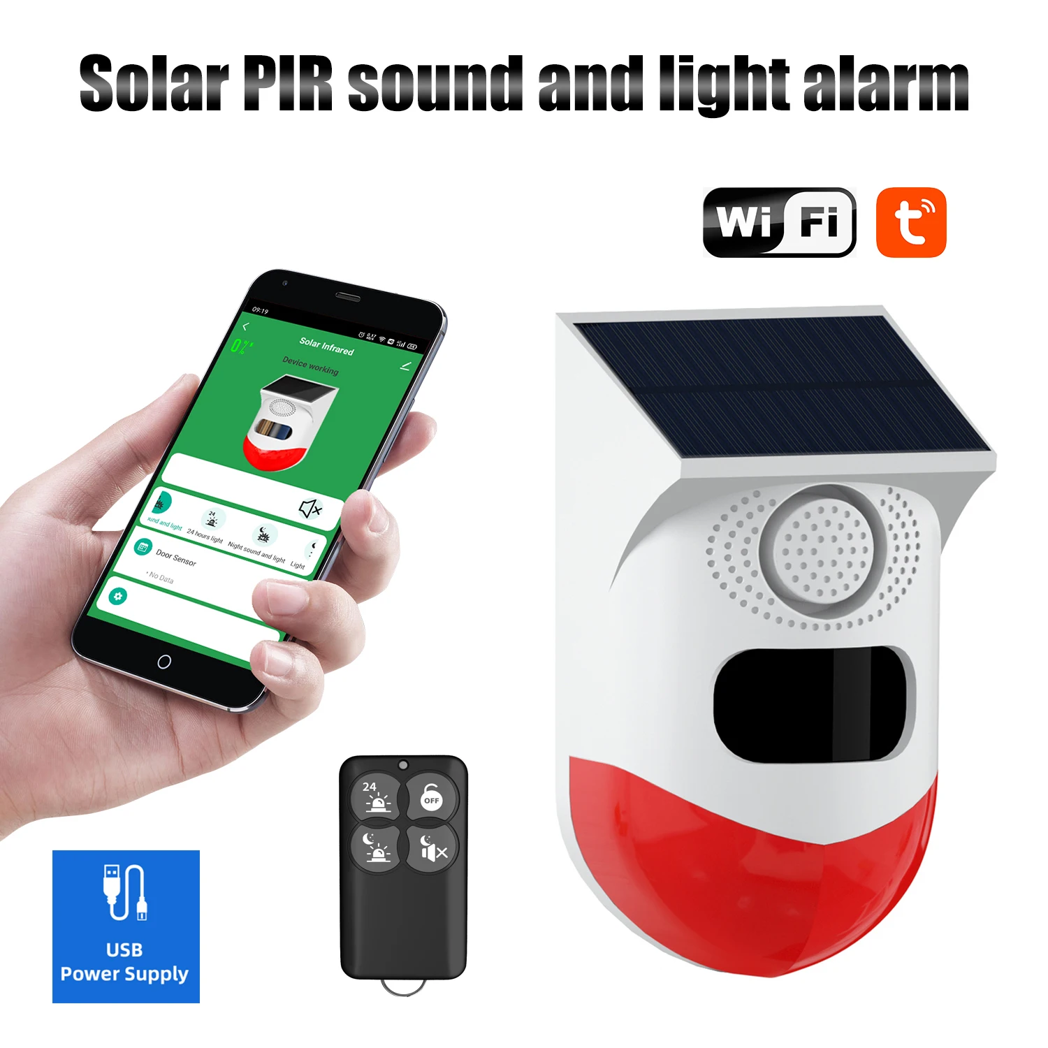 Smart Tuya WiFi Outdoor Solar PIR Infrared Alarm Wireless Siren Waterproof Burglar Security Strobe Siren App Remote Control