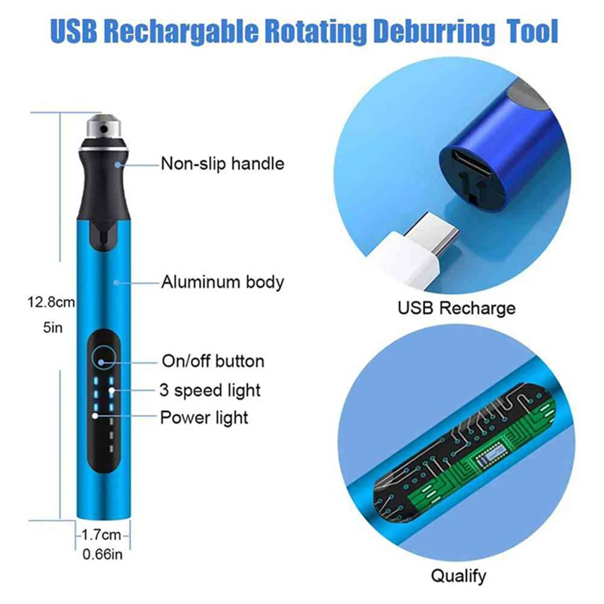 AS63 3D Printing Tool Kit, Deburring Tools 3-Speed USB Electric Rotary Pen for 3D Printing Burr, 3D Printer Model,Resin Model