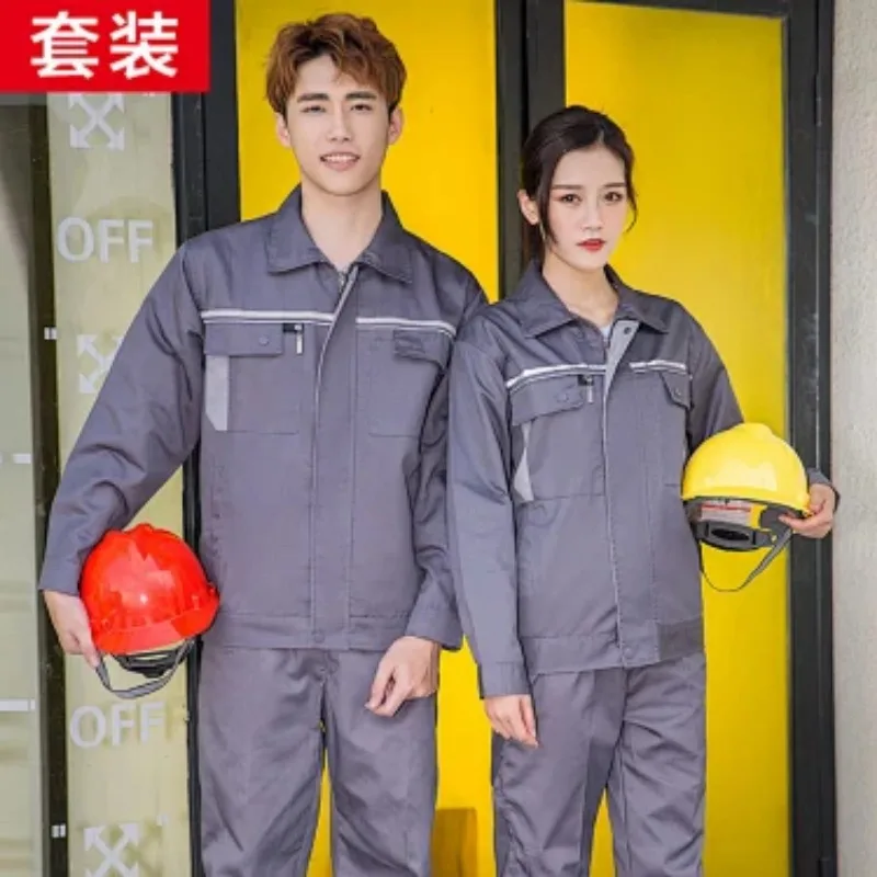 Unisex Pure Cotton Workwear Set Color Block Wear Resistant Welding Auto Repair Workshop Work Jacket And Pants