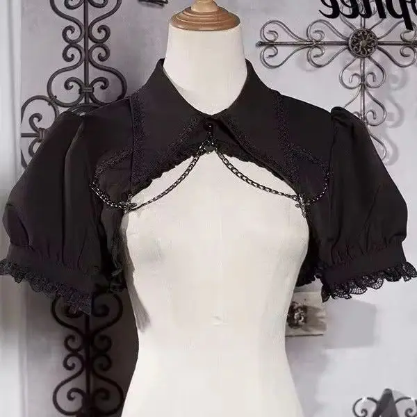 Dophee Original Subculture Goth Cross Chain Cloak Shawl Lolita Puff Short Sleeve Jacket Sweet Princess Solid Color Cape Coats