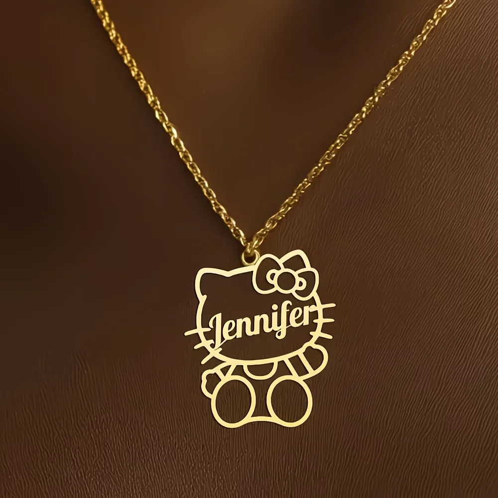 Personalized Stainless Steel Hello Kitty Bow Name Necklace For Women Baby Custom Sanrio Jewelry Birthday Present Christmas Gift