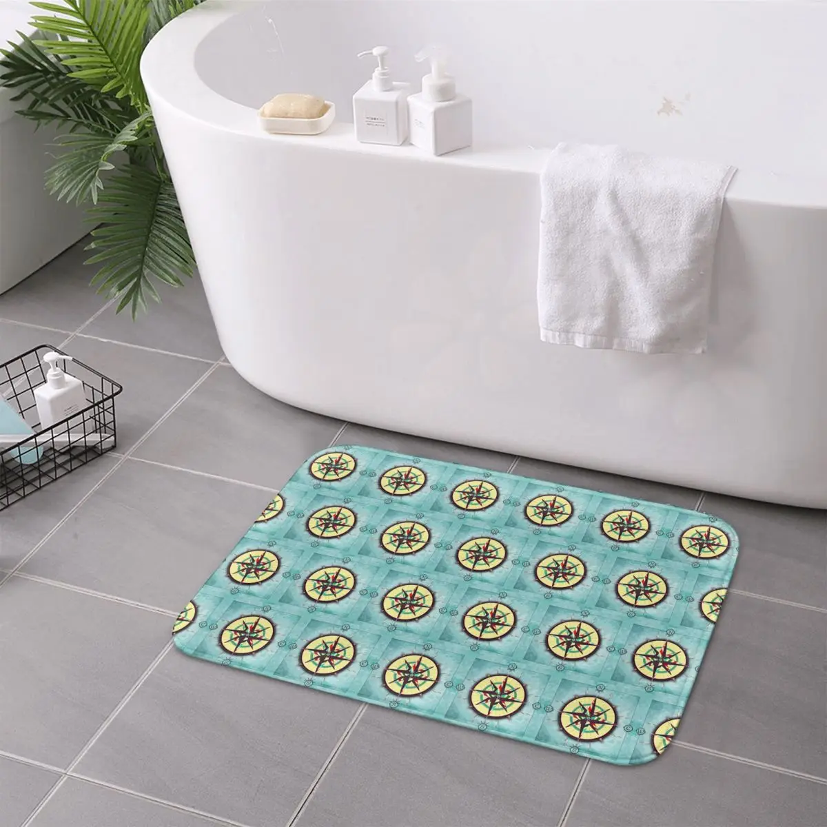 Bright Stripes Nautical Compass Non-slip Doormat Floor Mat Cushion Carpet Rug for Kitchen Entrance Home Bathroom Footpad Mats