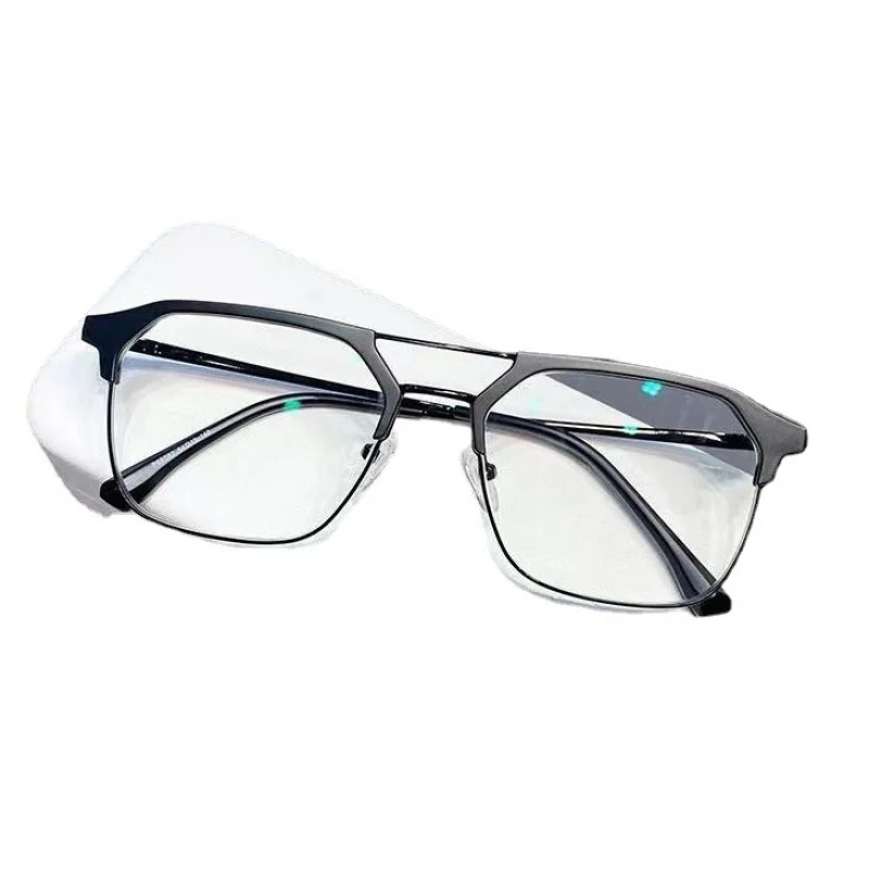 Semi-Rimless Kacamata Miopia ชายอินเทรนด์กับองศา Anti-Blue Light ดูดี Double Beam กรอบสีดำแว่นตา