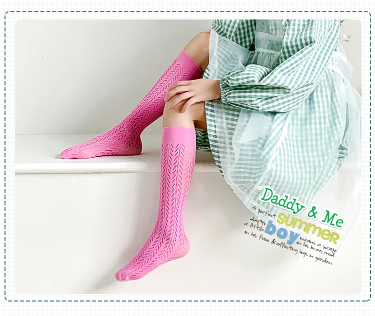 Mehrfarbige Geometrische Belüftete Baby- und Kinderstrümpfe, Lange Anti-Pilling Modische Strümpfe, Dünne Ausgehöhlte Overknee-Socken für Mädchen – Detail 9