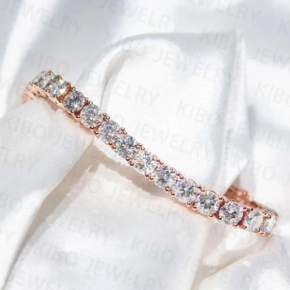 Luxury 4mm Shiny Hip Hop Jewelry Iced Out 10k Real Solid Gold Chain Round Cut Lab Grown Diamond Chain Tennis Bracelet.