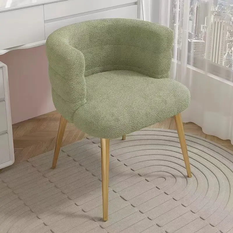 Formwell small version of Accent Chair, Curved Design backrest for kitchen dining  lambswool fabric metal legs in golden coated