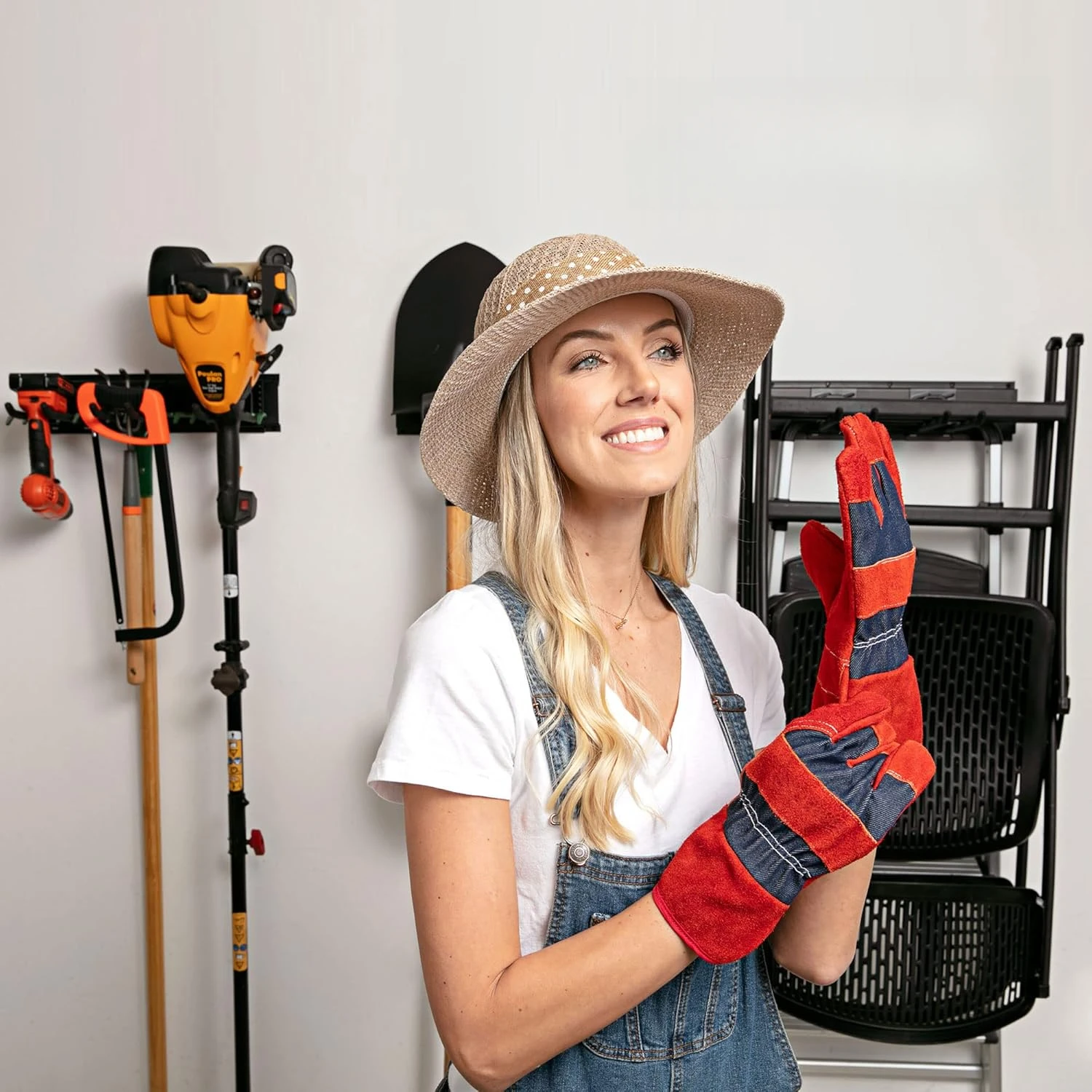 

Garage Tool Organizer Wall Mount with Double-Layer Hooks - 48 Inches - Heavy-Duty Garden Tool Organizer, 300lbs Capacity
