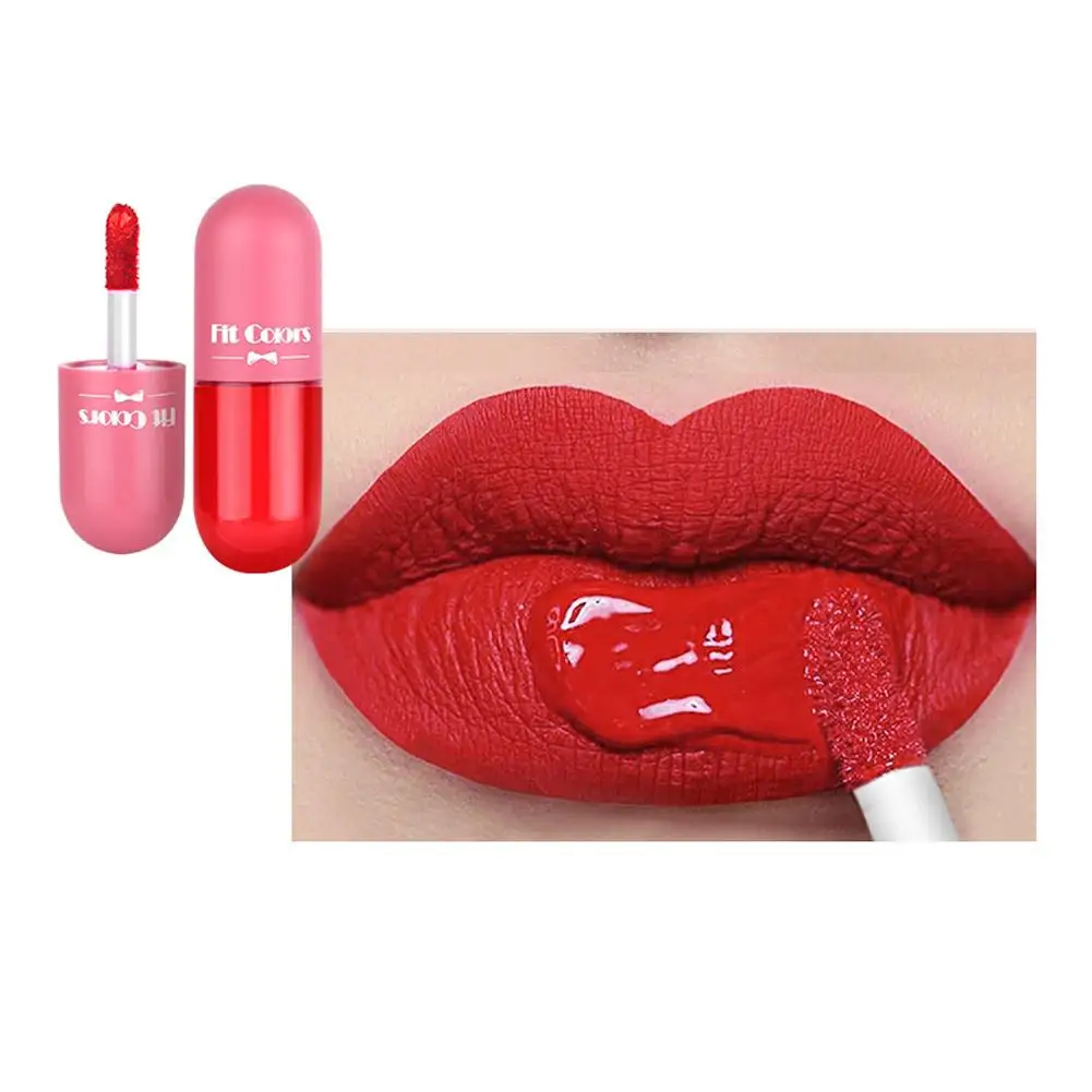 Coral Pink Matte Lip Gloss Waterproof Lasting Mini Makeup Lipstick Capsule Cosmetics Matte Tint Lip Non-stick Liquid H7E7