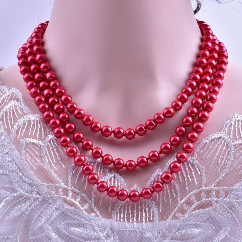 1.5m -8mm fashion glass imitation pearl necklace women\'s simple knot multi-layer long sweater chain clothing accessories 2021