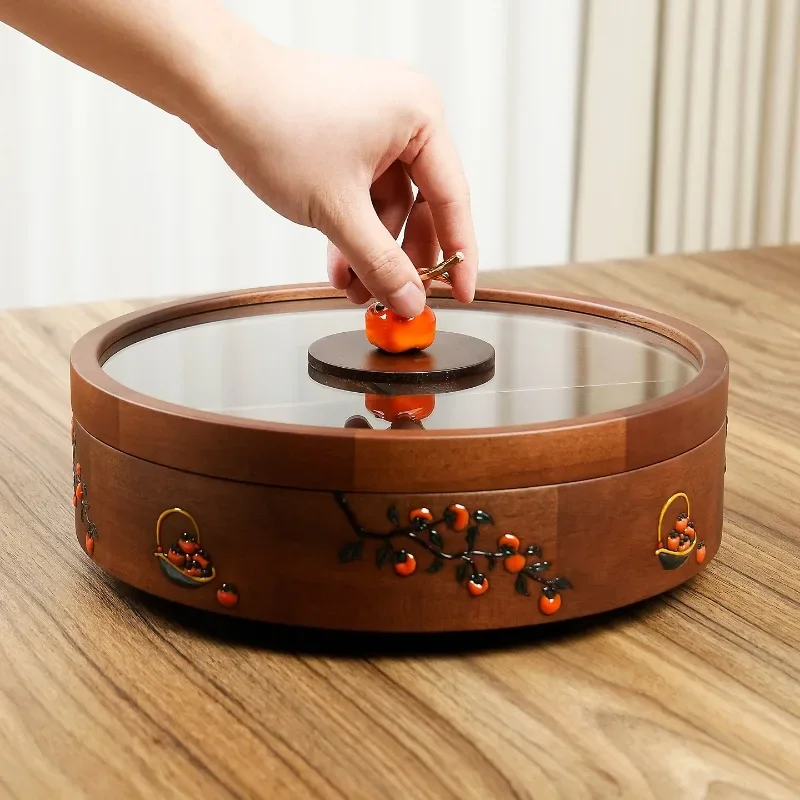 new Chinese solid wood dried fruit plate household living room snack storage nut box housewarming engagement candy box