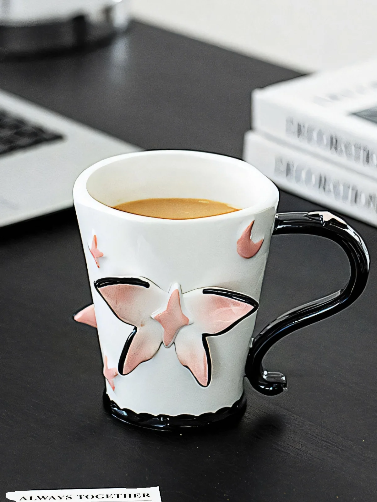 Creative 3D Butterfly Mug High Beauty Girl\'s Office Coffee Cup with Handle Home Breakfast Milk Cups for Couple Birthday Gift