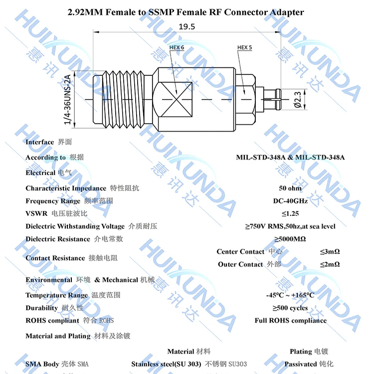 2,92 mm/SSMP-KKG Millimeterwelle 40G Testadapter 2,92 Buchse auf SSMP/GPPO Buchse