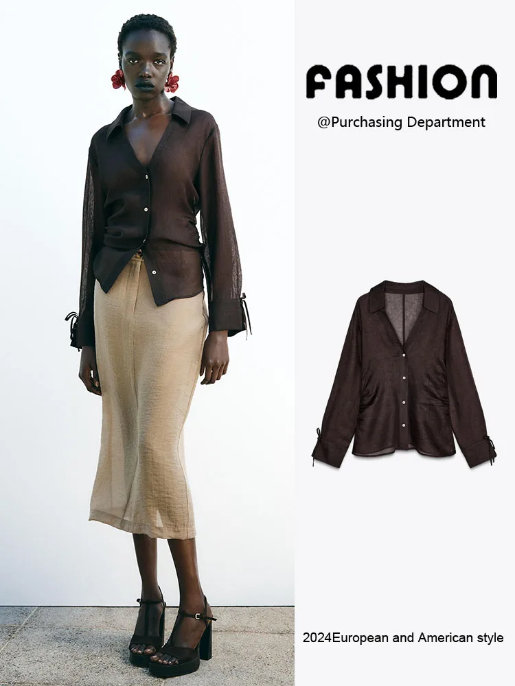 وصل حديثًا قميص نسائي مريح بأكمام طويلة، تصميم عصري متعدد الاستخدامات مع عقدة فراشة شفافة، أنيق للتنقل، خريف 2025 #2