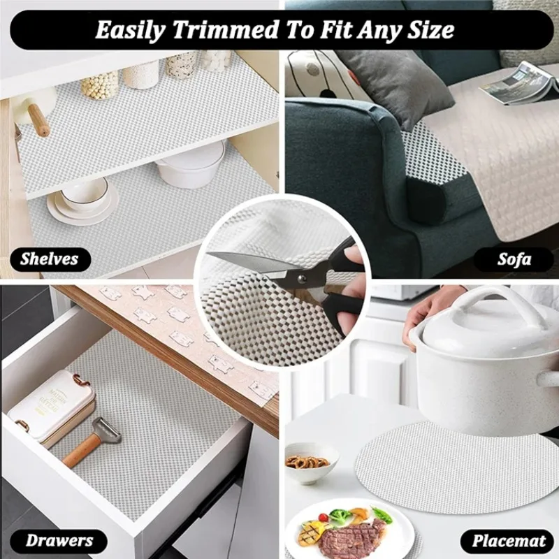PVC Non Slip Shelf Liner Drawer Mat Cut To Size Thickened Anti Skid Pad for Kitchen Cabinets Car Floor Pantry Tableware Storage