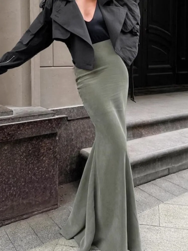 MsChuh Autumn Women's Clothing Solid Color Long Skirts Slim Temperament Comfortable All-match Simple Style Casual Trendy Fashion