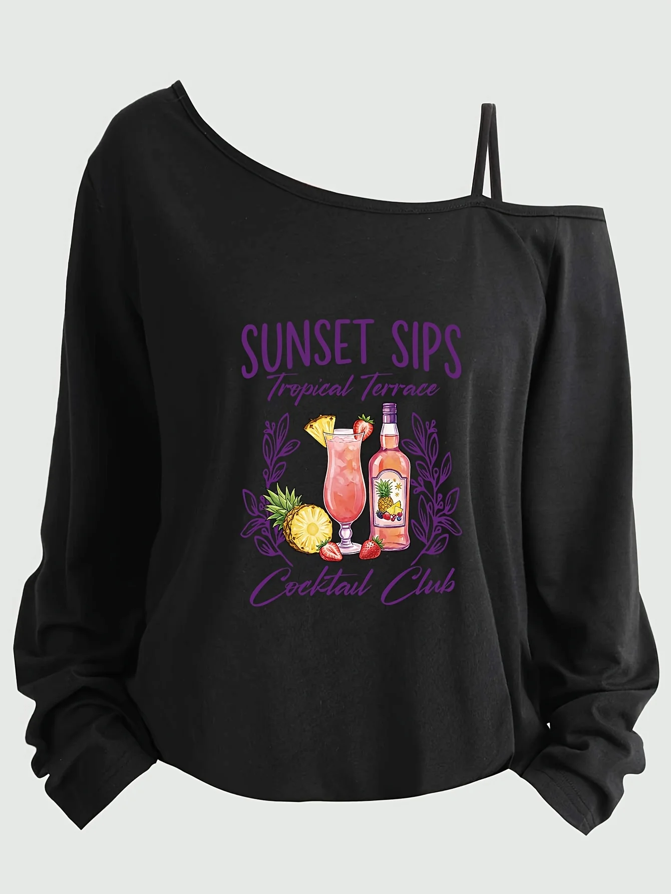 

Large-sized women’s top with printed sleeves, spaghetti straps, asymmetrical neckline, 1-8XL, letters (XT).