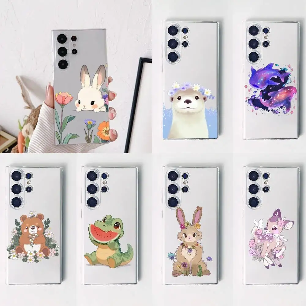 

Wildflower ins cute animal Phone Case For SamsungS25,24,21,22,23,30,Ultra,20,Plus,Fe,Lite,Note,10,9,5G Transparent Cover