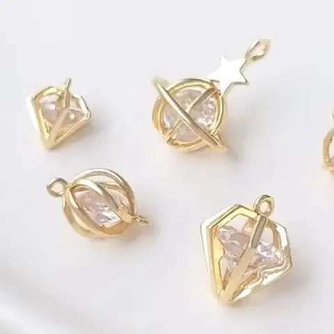 14K gold covered zirconia spirit planet pendant diamond-shaped charm handmade diy earrings bracelet jewelry pendant