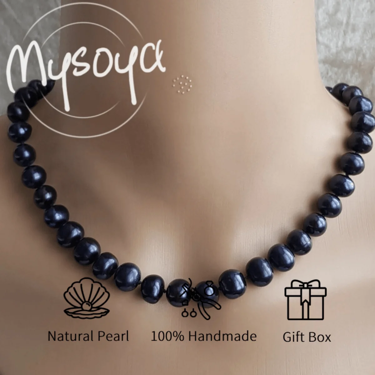 

MYSOYA 6-7mm Natural Black Freshwater Pearl Necklace For Women And Men With Gift Box Birthday Wedding Anniversary Jewelry Gift
