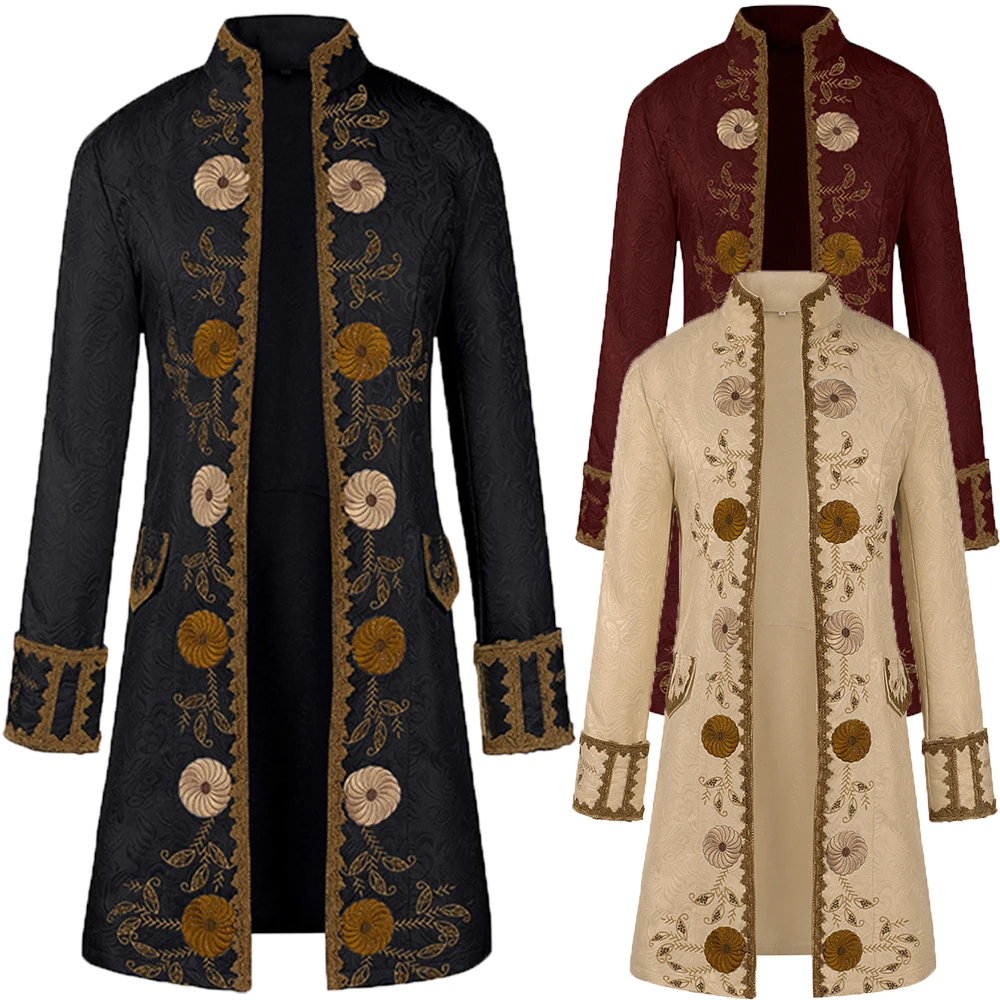 

18th Century Colonial Costume Men's Medieval Tuxedo Trench Coat Victorian Steampunk Renaissance Court Prince Costume Jacket Coat