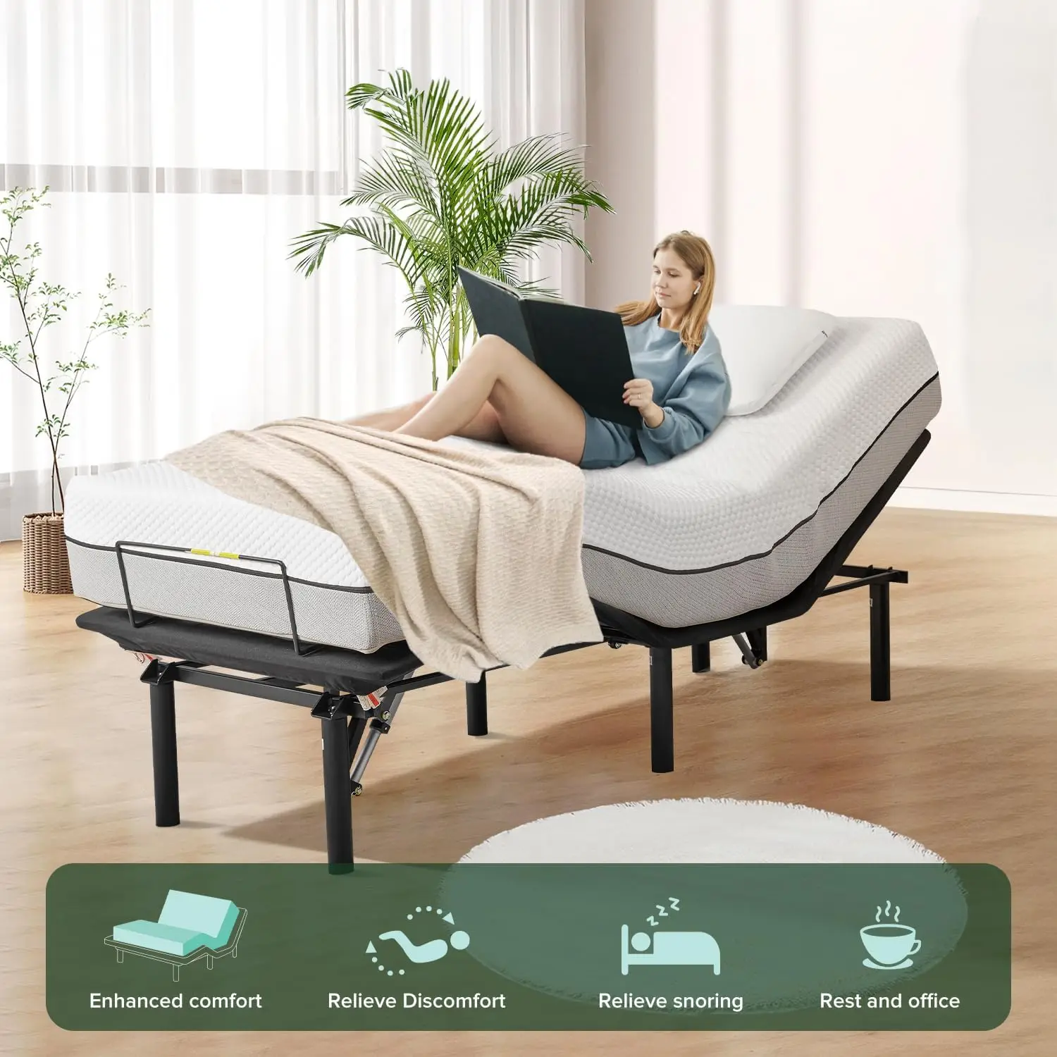 Adjustable Bed Base,Bed Frame With Head And Foot Incline,Anti-Snore, Wireless Control, Txl