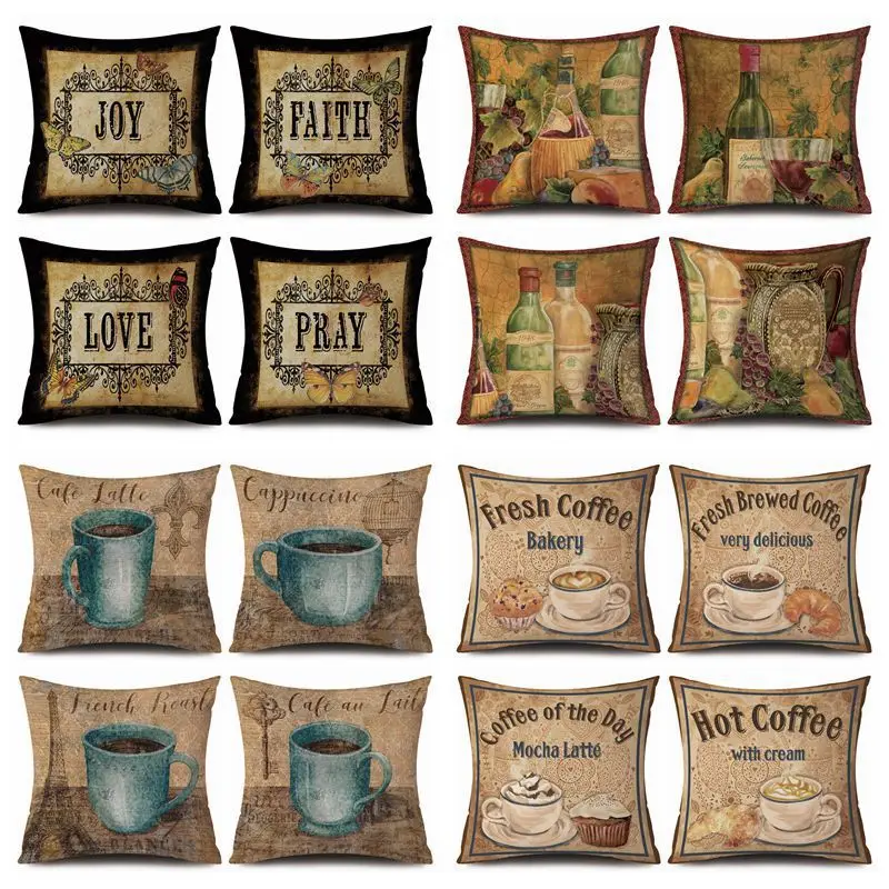 

Vintage Coffee Vine Pillowscase for Pillows Morty Food Flower Linen Pillows Case for Living Room Interior for Home Decor 45x45