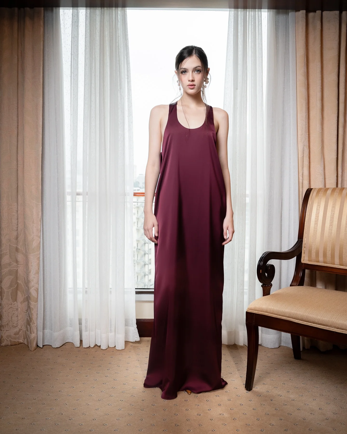 

Customized Fashion Satin Straight Cap Sleeve Evening Dress O-neck Floor Length Sleeveless Panel Train Photo Color Exquisite