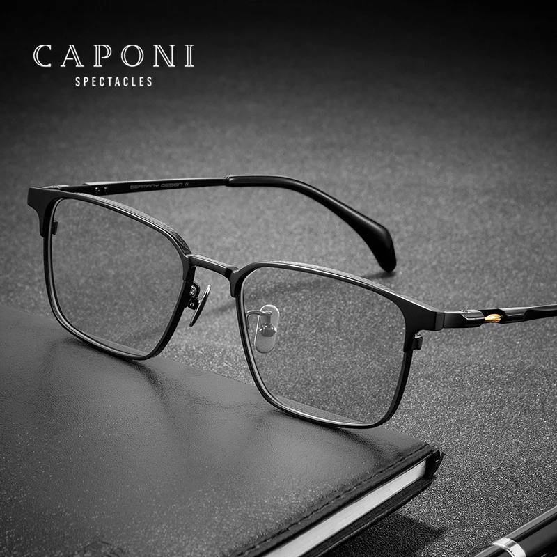 CAPONI Prescription Men Glasses Business Pure Titanium Anti Blue Ray Myopia Glasses Designer Reading Progressive Glasses PJ7527