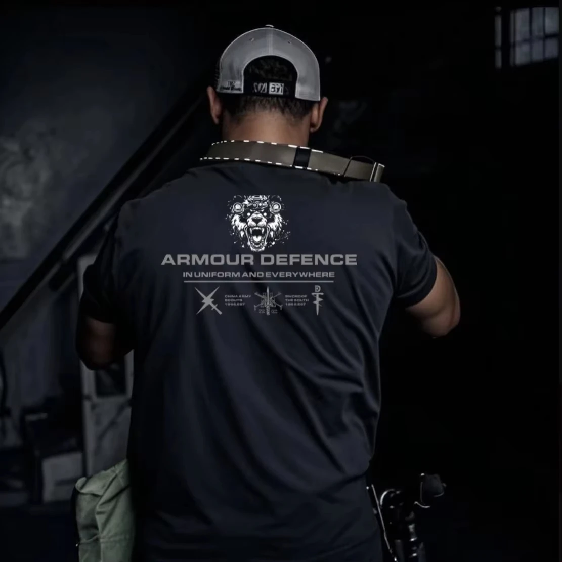 Unisex Graphic T Shirt Armour Defence Tactical Panda with Night Vision Gear Large Back Print in Uniform