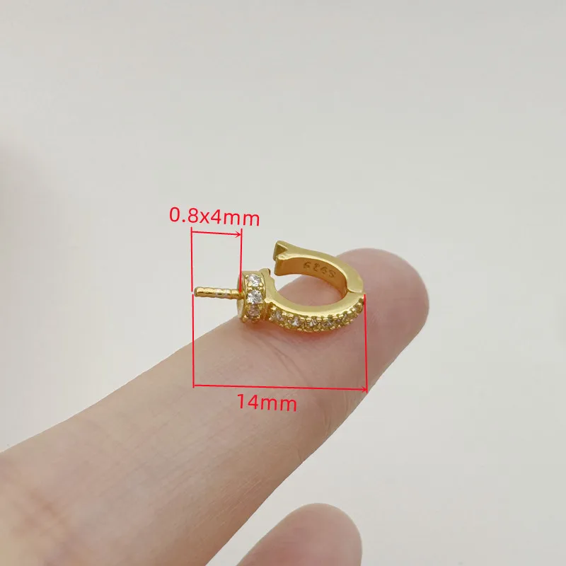 1PCS Solid 925 Sterling Silver Pendant Clasp with Stones Empty Pearl Adhesive DIY Crystal Accessories Making Components