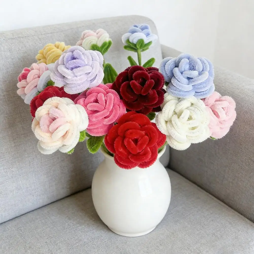 30cm Pipe Cleaner Rose Flower Handmade Decorative Plush Twist Stick Never Wither Simulated Flowers Home Room Decor Holiday Gift view 3
