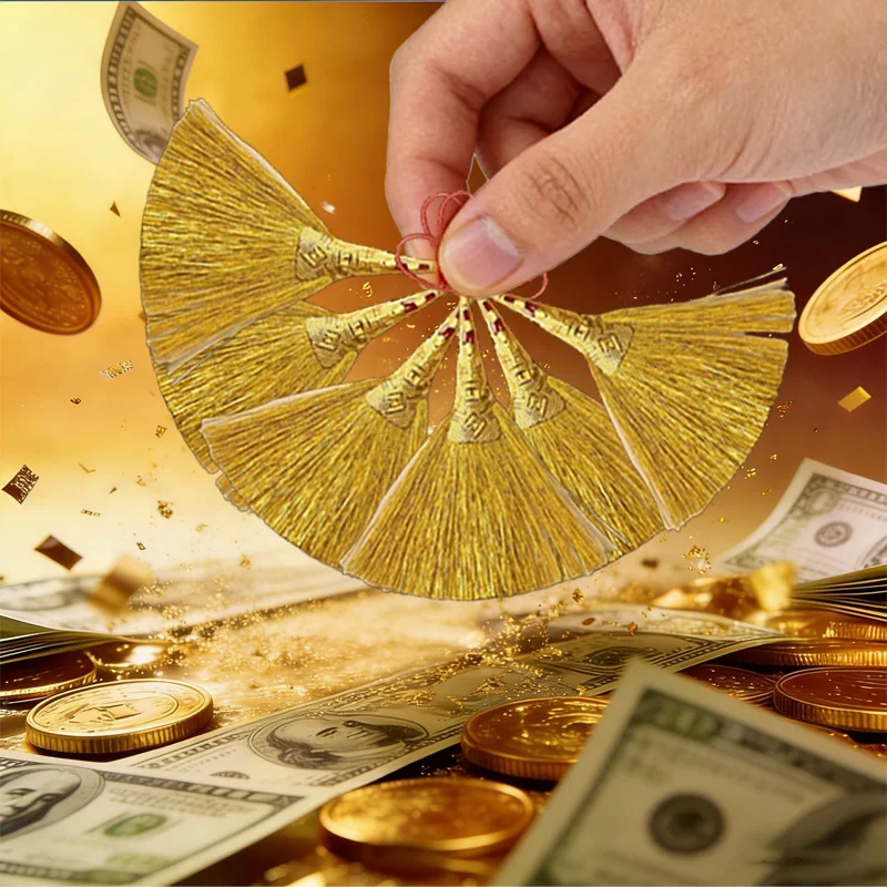 6Pcs Feng Shui Golden Wealth Broom, a Tool for Protecting and Attracting Wealth for the Family, Red and Gold Tassel Broom, Protects Wealth, Sweeps Away Bad Luck, Feng Shui Decorative Broom, Auspicious Luck, Housewarming Gift, Tool for Warding Off Evil and Boosting Prosperity and Blessings