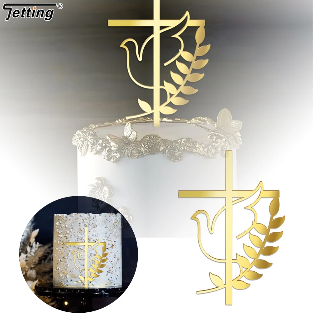 

Mirrored Cross Cake Topper Gold Acrylic Baby Baptism Christening Communion God Bless Cake Decoration Supplies