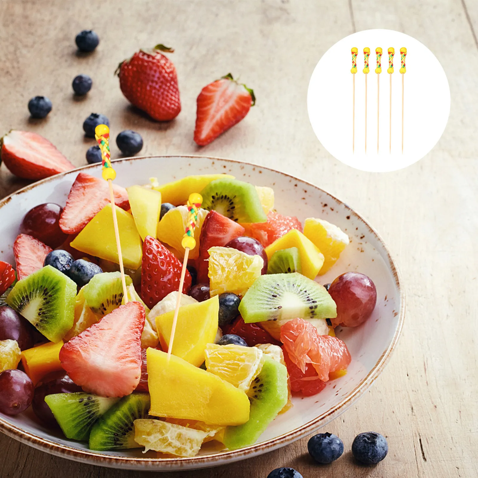 

100 pcs Fruit Picks Bamboo Disposable Fruit Stick For Party Tableware Decoration Pick Kitchen Bar Tools Practical Safe