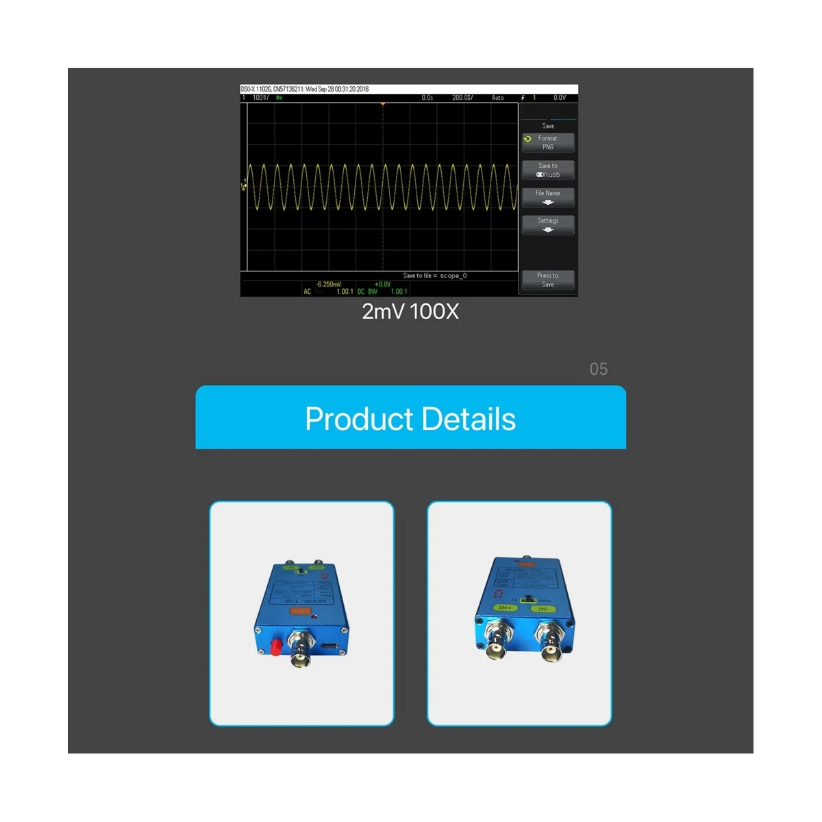 10M Bandwidth Oscilloscope Differential Gain Split Probes Weak Electrical Signal Measurement Tool 100X Signals Amplifier