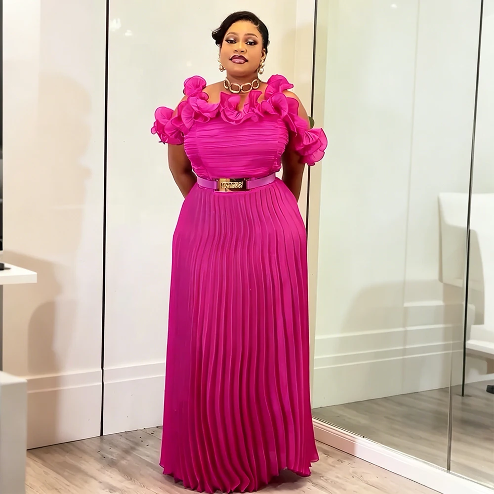 

Outfits Plus Size African Wedding Dresses for Women Off Shoulder Ruffle Evening Party Long Dress Elegant Luxury Pleated Robe