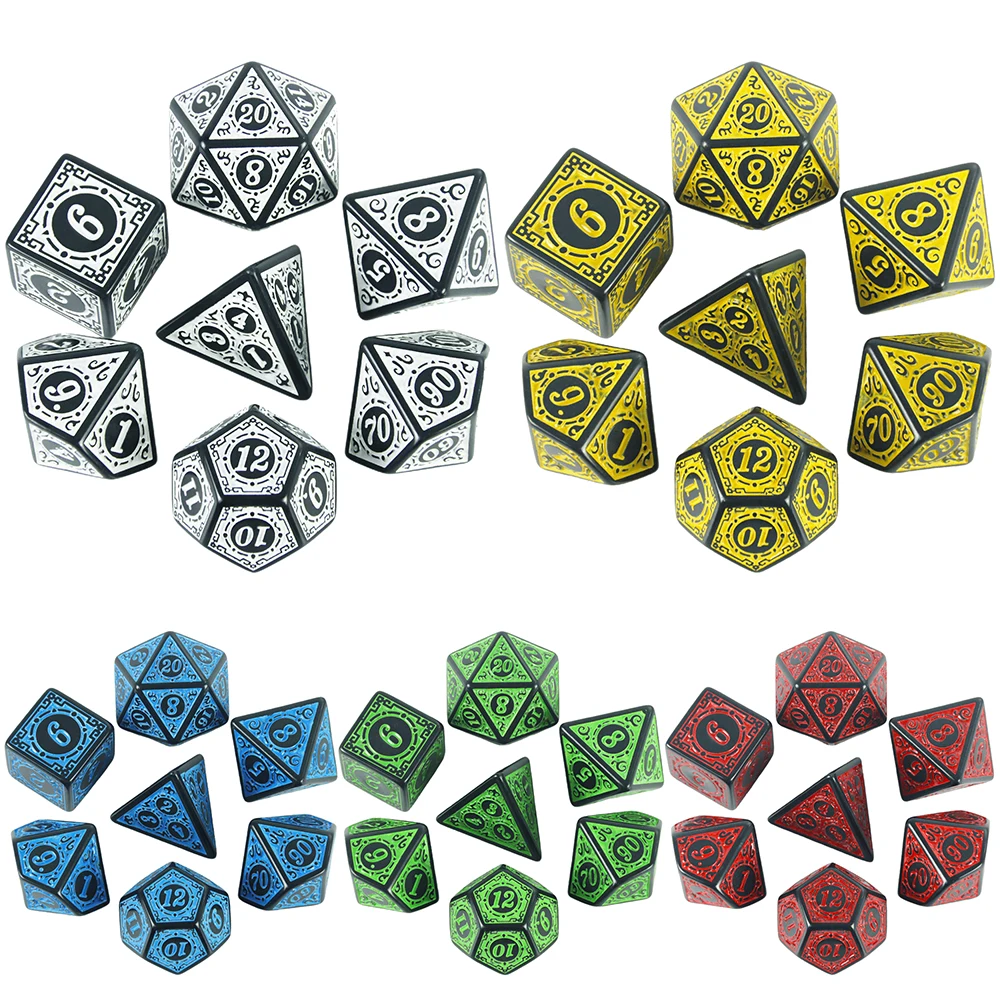 

DNDGame Polyhedral Dice Set with Textures Pattern 7pcs of D4 D6 D8 D10 D10% D12 D20 for RPG Board Game Accessories