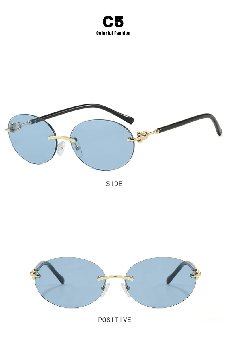 Mode ovale randlose Sonnenbrille für Frau beliebte runde rahmenlose Sonnenbrille Shades Retro hochwertige Unisex stilvolle Brillen – Detail 8