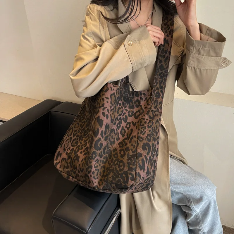 Leopard Design Tote Bag Korean Fashion Large Capacity Crossbody Bags for Women Travel Handbag Lady Shopper Shopping Shoulder Bag