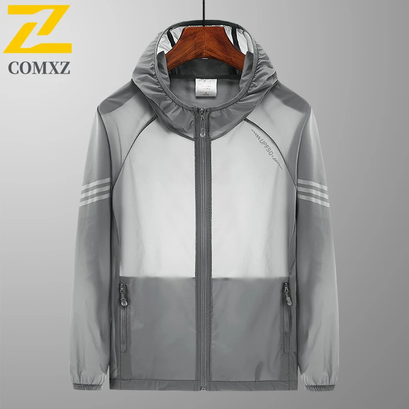 

Casual Sun Protection Jacket Men's Summer Gym Lightweight Breathable Hooded Sports Thin Windbreaker Fishing Waterproof Skin Coat