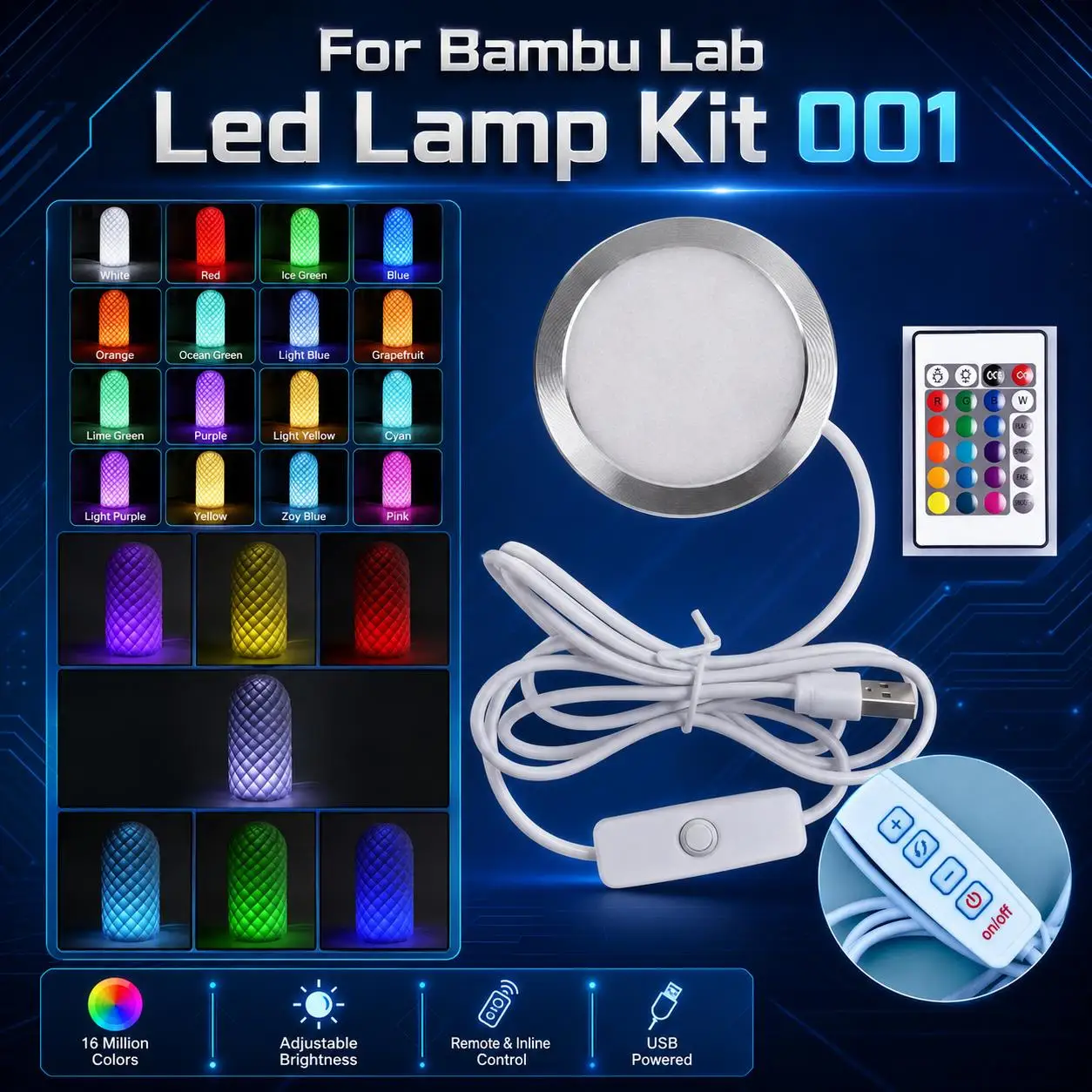 Adjustable Light Kit 001 For Bambu Lab Led Light Hardware Bambulab Parts DIY Model A1 Mini P1P P1S X1C 3D Printer Accessories