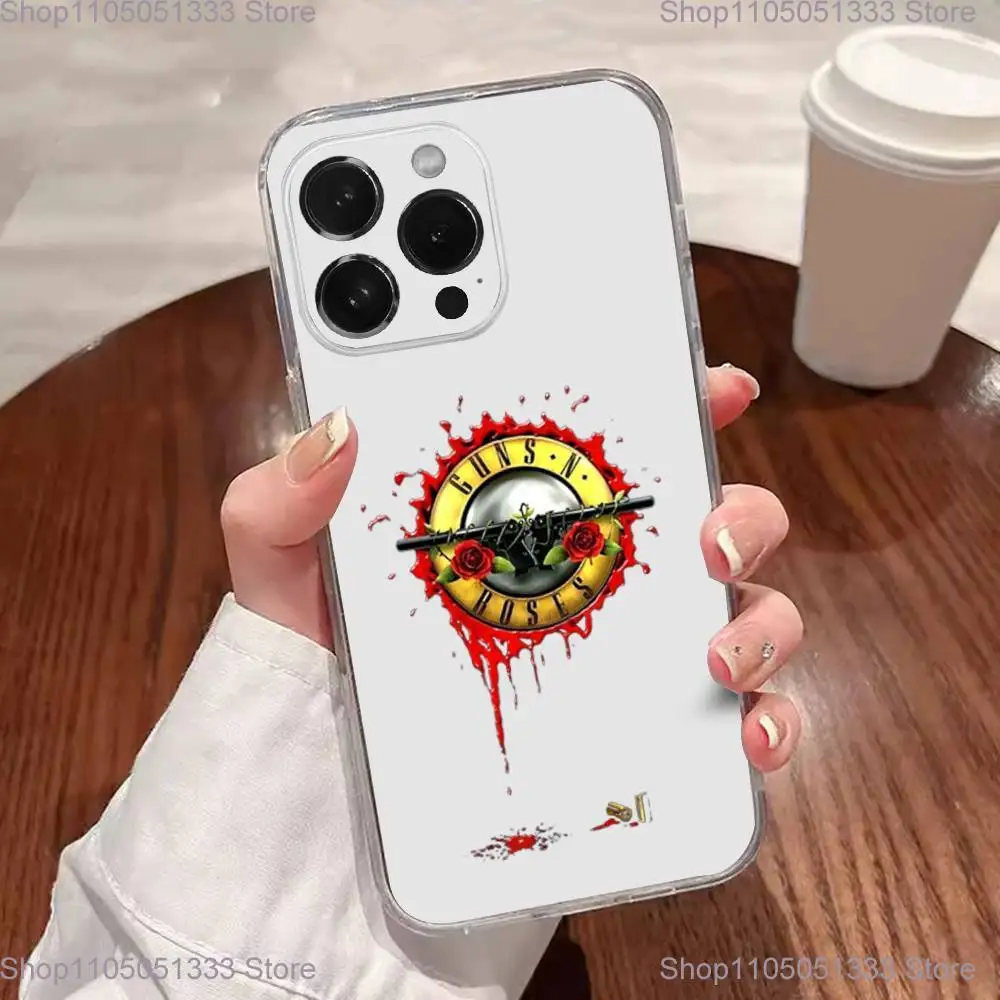 حافظة هاتف Band G-Guns N Roses لهاتف iPhone 17,16,15,14,13,12,11 Plus, Pro,Max,XR,XS,Plus,E,SE4,Mini غطاء شفاف