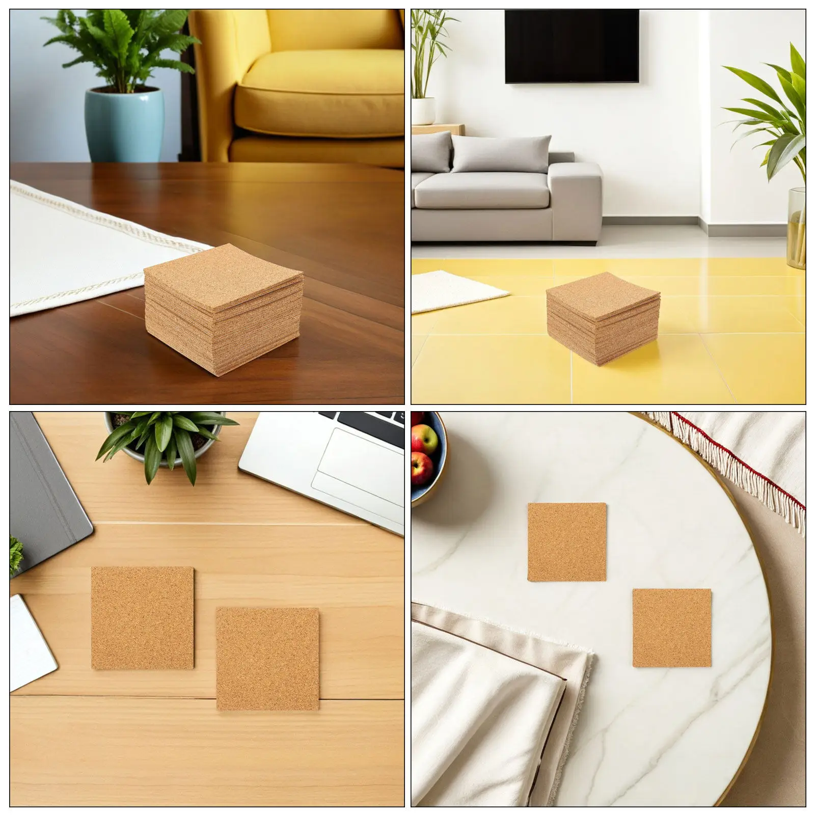 30Pcs Self Adhesive Cork Tiles 4 Inch Square Cuttable Writable Cork Board Sheets Sound Absorbing Craft Material for Home Study