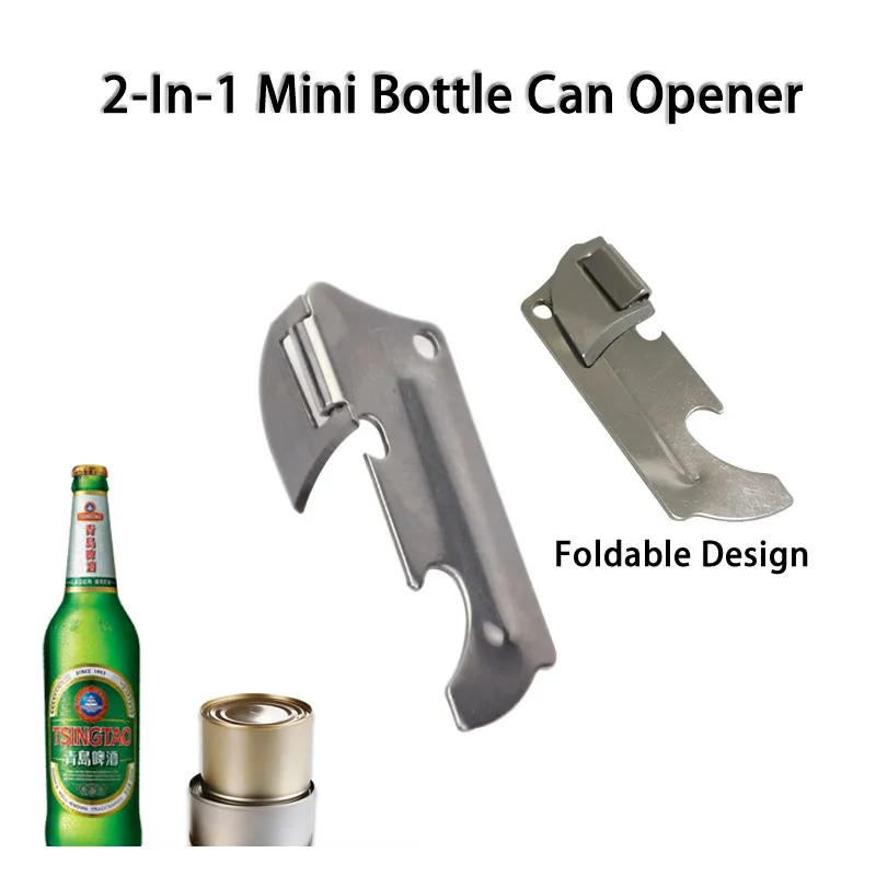 

2-In-1 Multi-Function Portable Can Opener Beer Bottle Jar Foldable Opener Kitchen Gadget Keychain EDC Tool