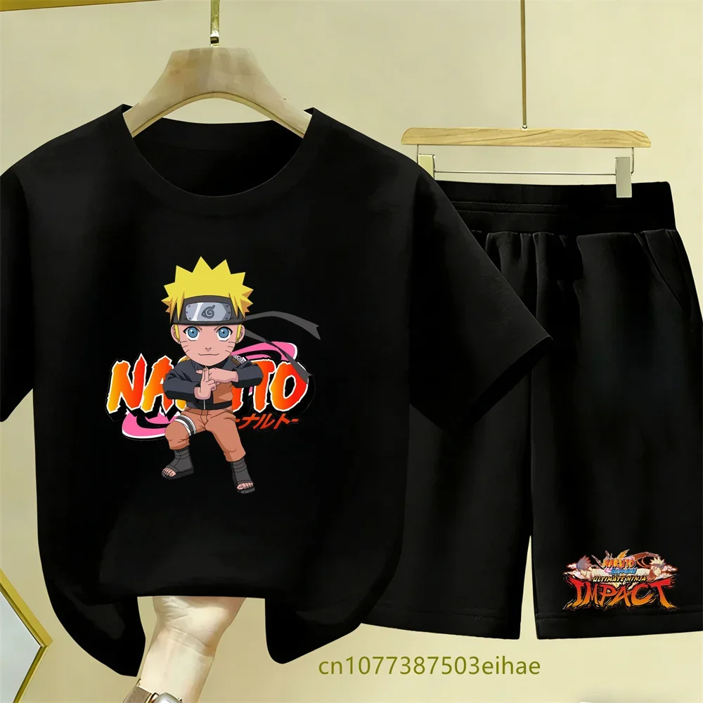 New Design Naruto Summer Set 2Pcs Graphic Print T-shirt Breathable Short Sleeve Tops Cute Shorts Fashion Birthday Presents