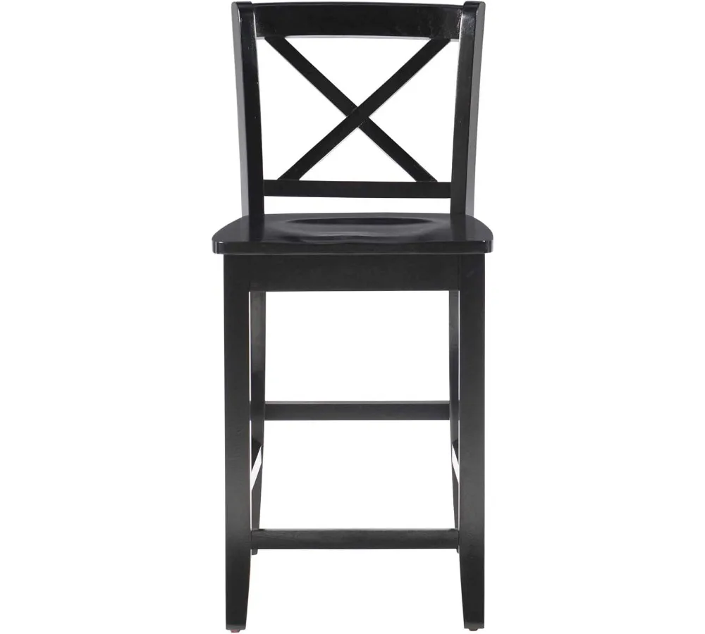 مقعد حديث أسود على شكل حرف X من الخلف، 16 بوصة عرض × 17.91 بوصة عمق × 37.01 بوصة ارتفاع، خشب مطاطي قوي لراحة تناول الطعام في جزيرة المطبخ