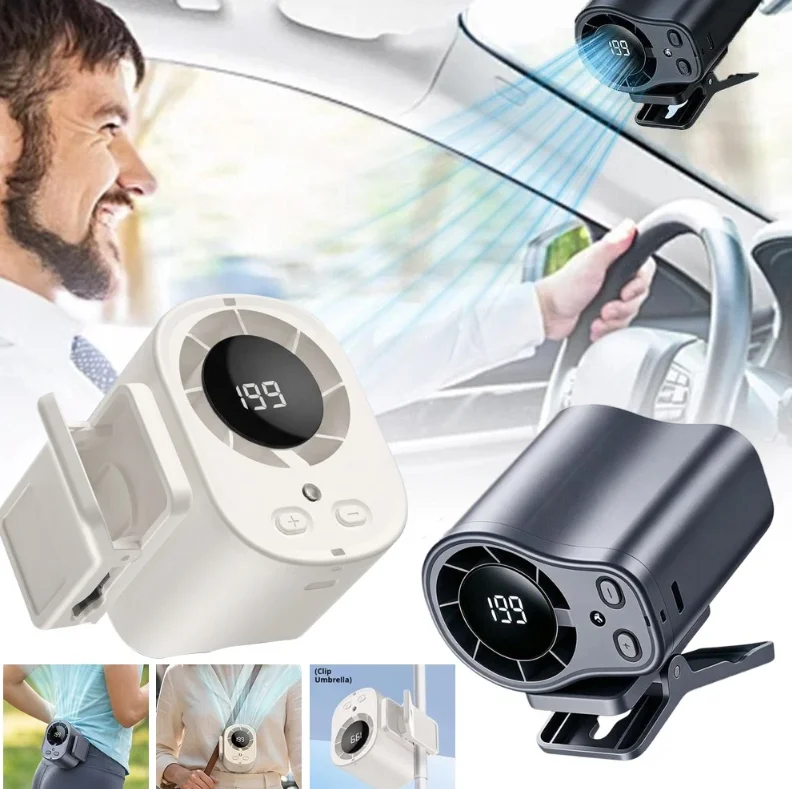USB Charging Mute Powerful Airflow Clip Fan LED Digital Display Cooling Function Car Clip-on Mini Fan Portable Car Electric Fan