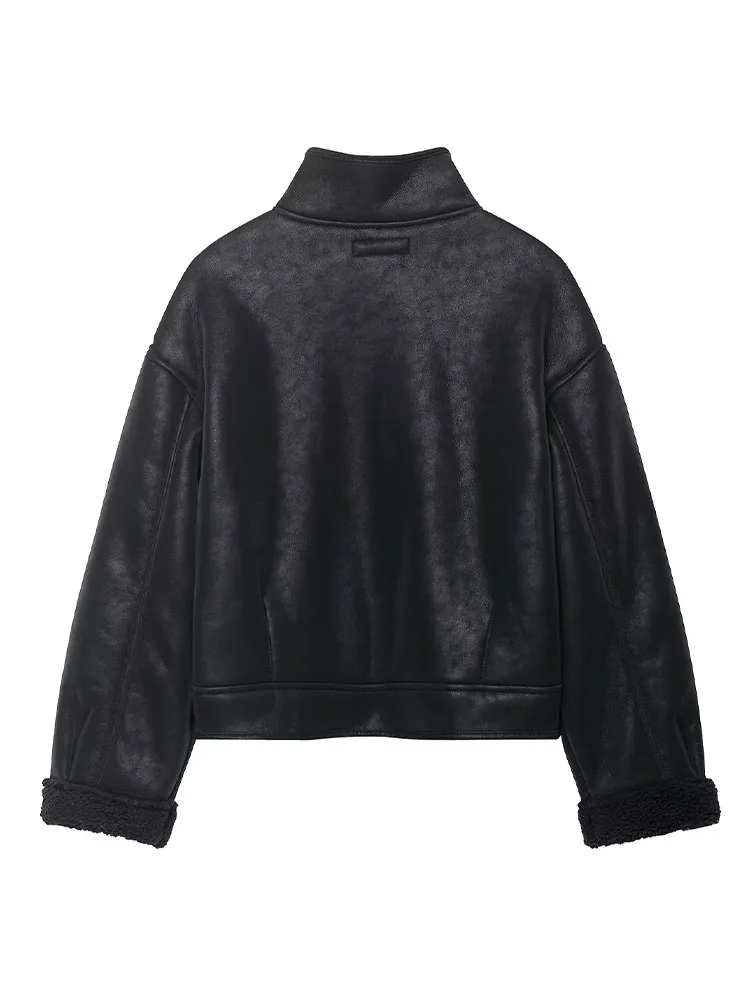 HH 여성 가을 하이 스트리트 루즈 따뜻한 재킷 블랙 스탠드 칼라 싱글 브레스티드 여성용 신상 패션 긴 소매 코트 2025