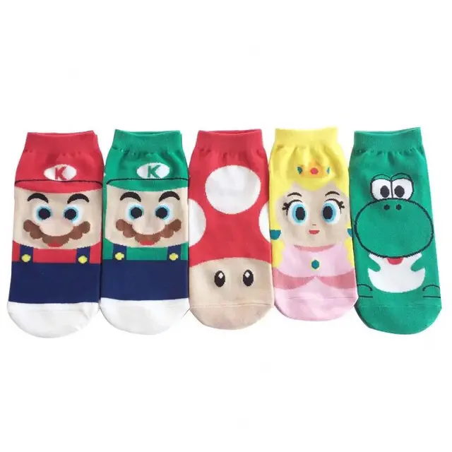 5 pair Types Anime Super Mario Bros Socks Cartoon Knitted Cotton Adults Girls Socks Fashion Trend Tube Socks